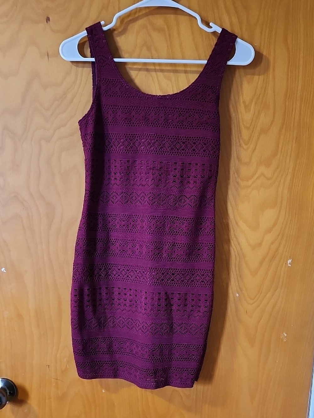 Garage Sleeveless Crochet Bodycon Dress in Burgundy